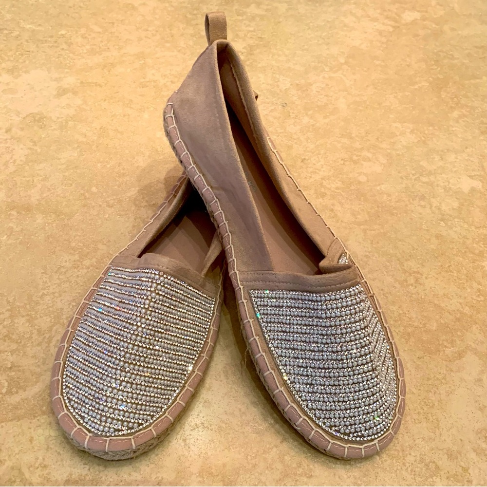 Primark. Pale pink espadrilles. embellished/jeweled w/pearls and rhinest…‎